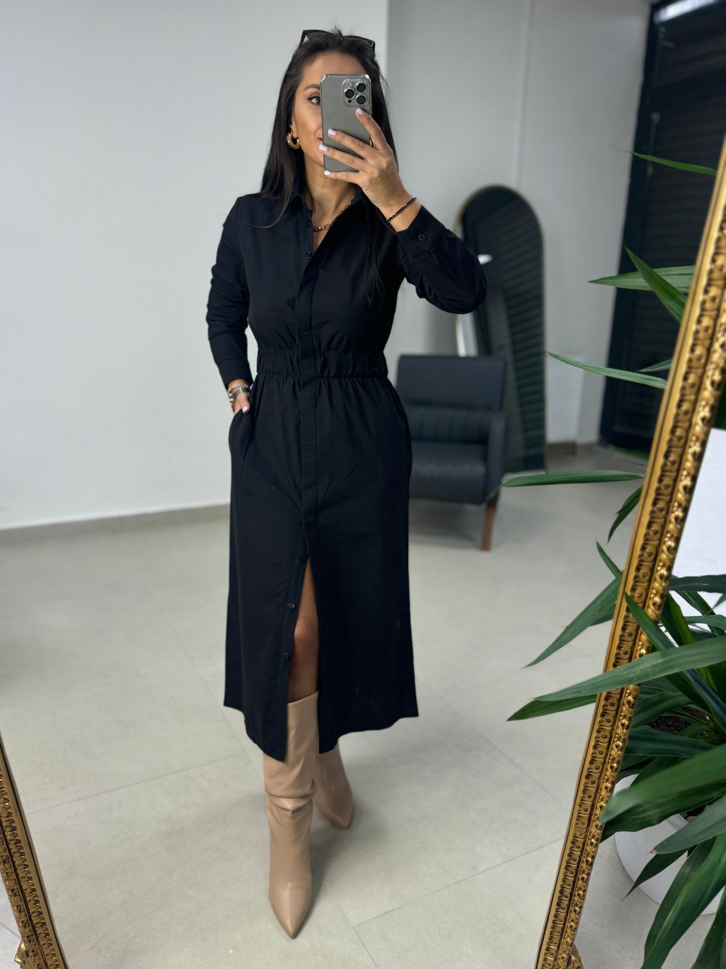 Ms Elastic Waist Shirt Dress