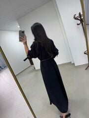 Fp 3382 Kendinden Kemerli Siyah Gömlek Elbise