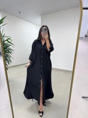 Fp 3382 Kendinden Kemerli Siyah Gömlek Elbise