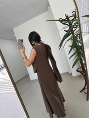 Fp 3419 Şal Yaka Liyosel Kahve Elbise