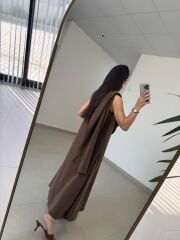 Fp 3419 Şal Yaka Liyosel Kahve Elbise