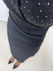 My 3821 Kruvaze Yaka Taşlı Drape Detaylı Kalem Elbise