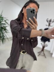 La 29515 Transparan Dokulu A. Kahve Siyah Gömlek