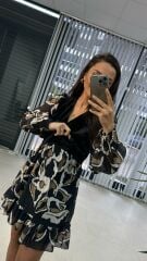 Kadife Yelekli Vizon Geçişli Elbise