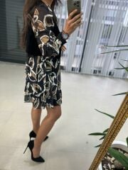 Kadife Yelekli Vizon Geçişli Elbise