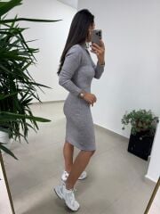 Bb 29339 Yarım Balıkçı Yumoş Gri Kalem Elbise