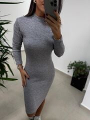 Bb 29339 Yarım Balıkçı Yumoş Gri Kalem Elbise