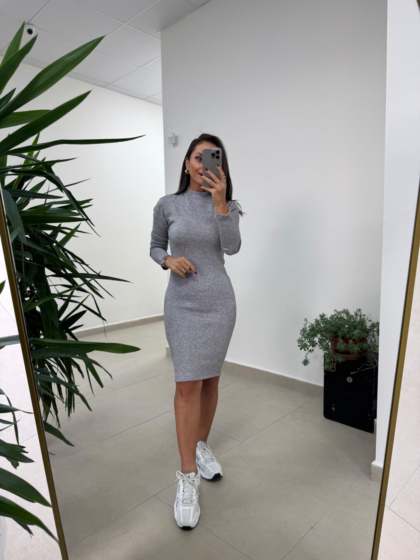Bb 29339 Yarım Balıkçı Yumoş Gri Kalem Elbise