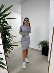 Bb 29339 Yarım Balıkçı Yumoş Gri Kalem Elbise