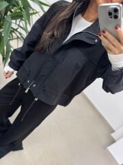 Ml 35021 Paraşut - Modal Fermuarlı Siyah Takım