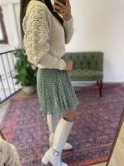 Yeşil puantiyeli şifon elbise