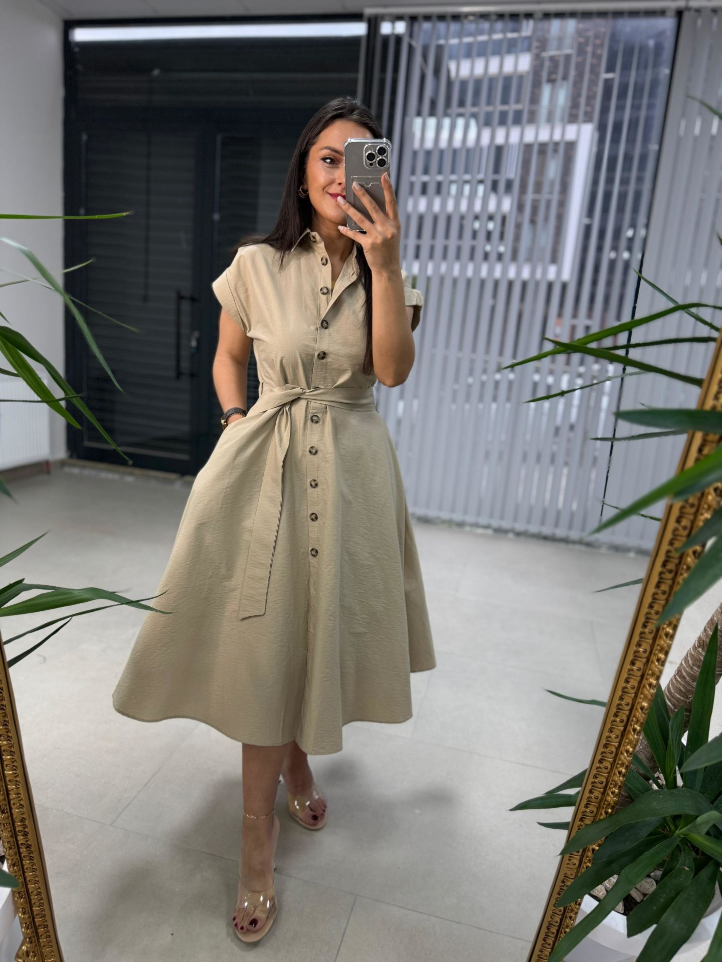 Ms Tensel Vizon Düğmeli Gömlek Elbise