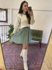 Yeşil puantiyeli şifon elbise