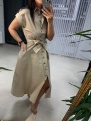 Ms Tensel Vizon Düğmeli Gömlek Elbise