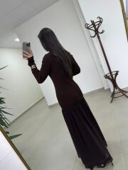 Kr 98426 Eteği Şifon Detaylı Triko A. Kahve Elbise