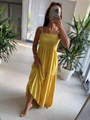 Cr 1579 Sarı Askılı Maksiboy Pamuk Viskon Elbise