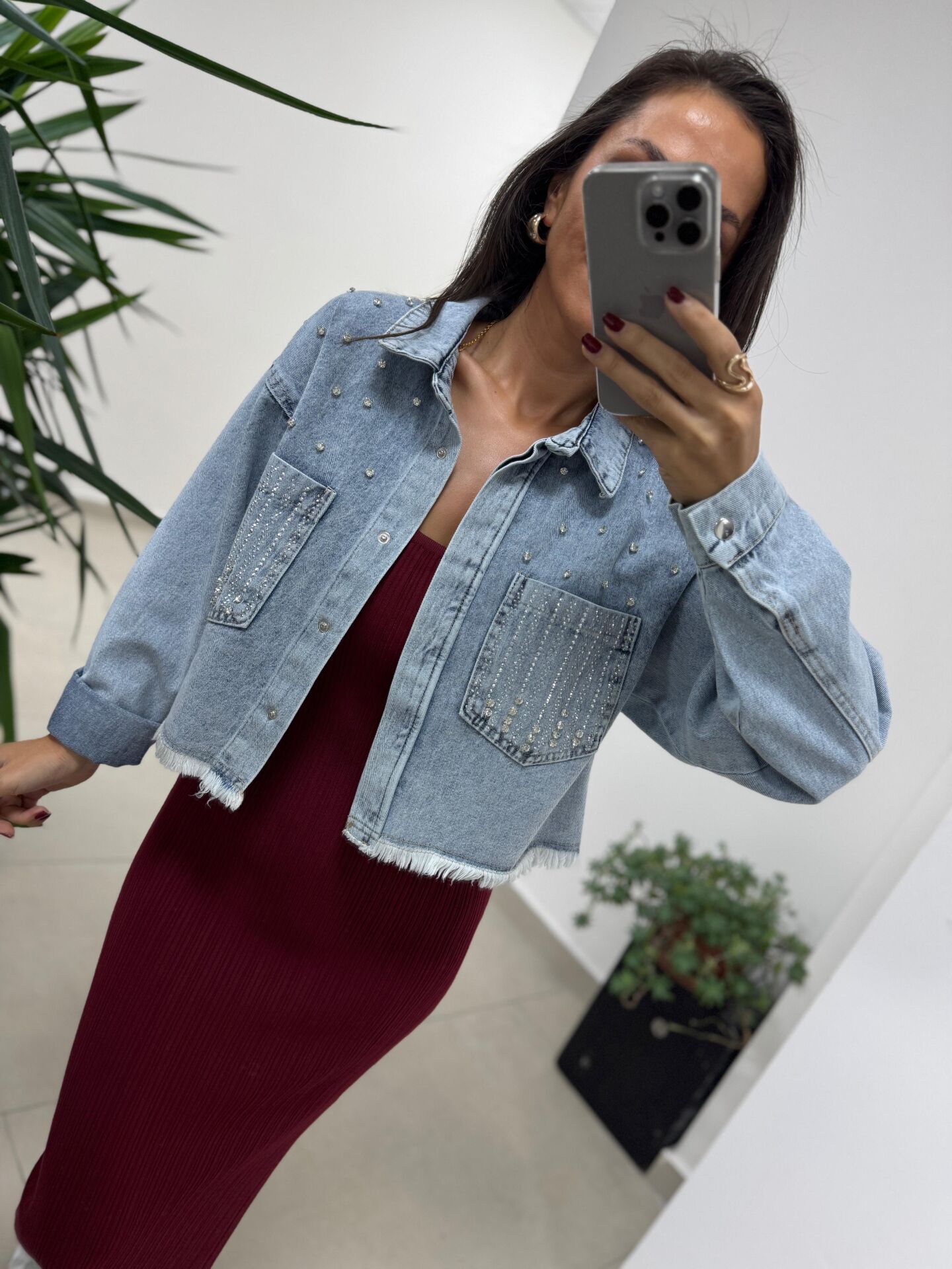 Spt 3645 Taşlı Detaylı Denim Ceket