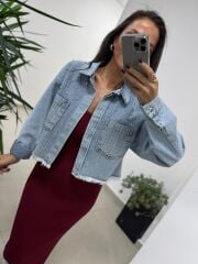 Spt 3645 Taşlı Detaylı Denim Ceket