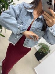 Spt 3645 Taşlı Detaylı Denim Ceket