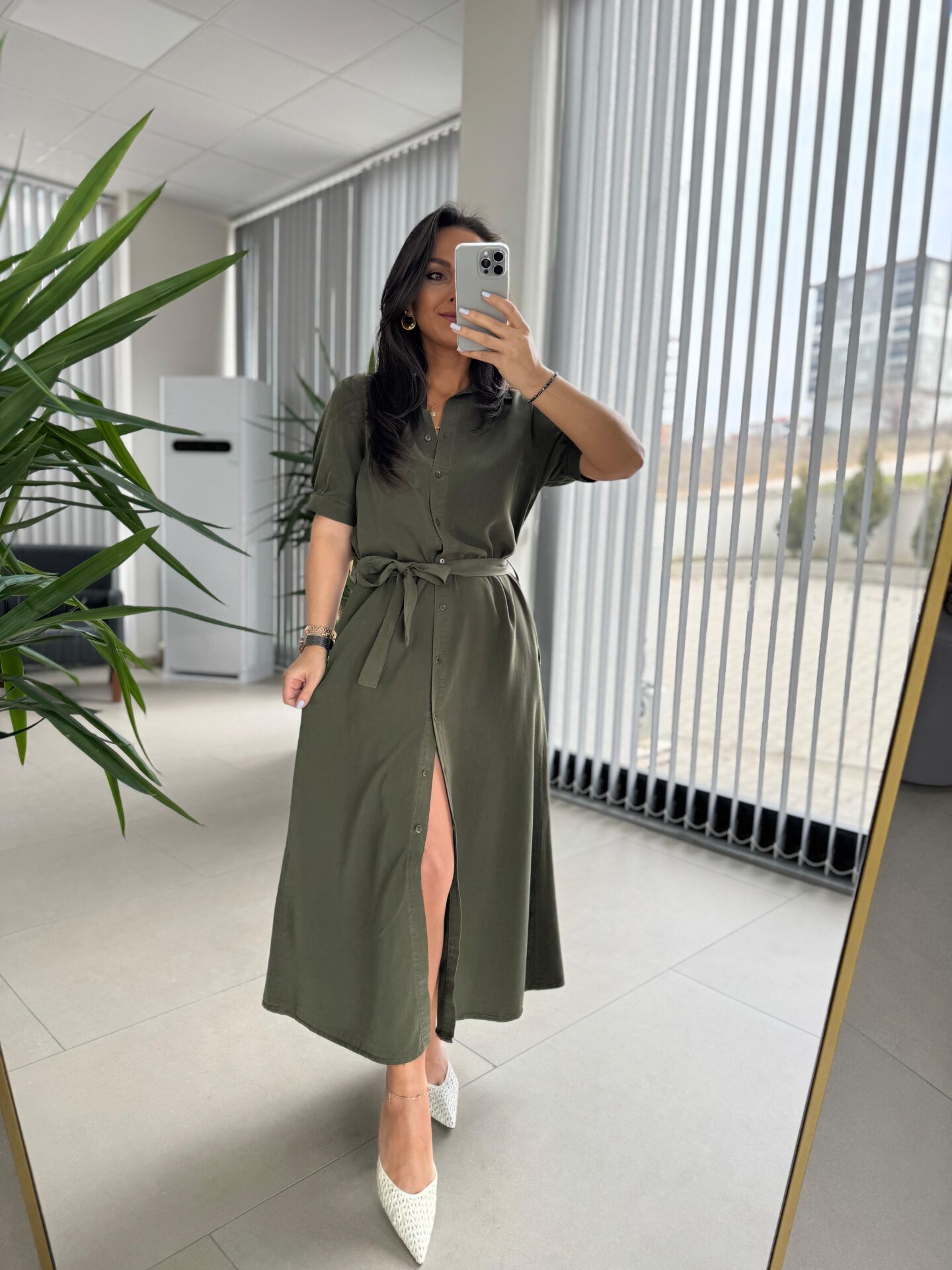 Cr 1005 Haki Kısa Kol Gömlek Elbise