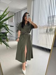 Cr 1005 Haki Kısa Kol Gömlek Elbise