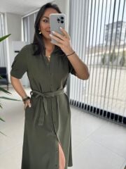 Cr 1005 Haki Kısa Kol Gömlek Elbise