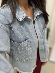 Spt 3645 Taşlı Detaylı Denim Ceket