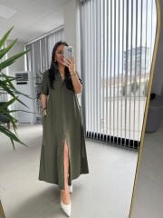 Cr 1005 Haki Kısa Kol Gömlek Elbise