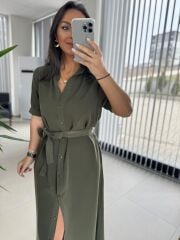 Cr 1005 Haki Kısa Kol Gömlek Elbise