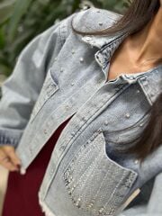 Spt 3645 Taşlı Detaylı Denim Ceket
