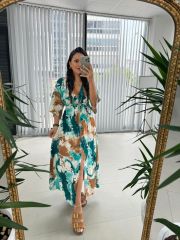 My 3154 Yeşil Kahve Geçişlşli Elbise