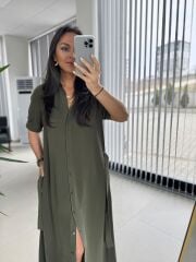 Cr 1005 Haki Kısa Kol Gömlek Elbise