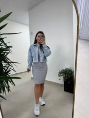 Spt 3645 Taşlı Detaylı Denim Ceket