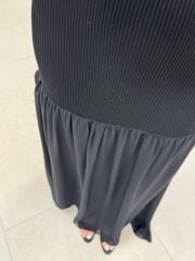 Kr 98426 Eteği Şifon Detaylı Triko Siyah Elbise