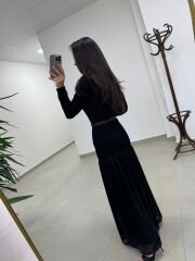 Kr 98426 Eteği Şifon Detaylı Triko Siyah Elbise