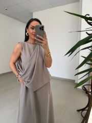 Fp 3419 Şal Yaka Liyosel Vizon Elbise