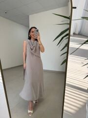Fp 3419 Şal Yaka Liyosel Vizon Elbise