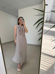 Fp 3419 Şal Yaka Liyosel Vizon Elbise
