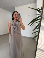 Fp 3419 Şal Yaka Liyosel Vizon Elbise