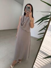 Fp 3419 Şal Yaka Liyosel Vizon Elbise