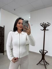 Po 2653 Çift Fermuarlı Polo Yaka Krem Triko