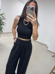 İv 51017 Pamuk Keten Siyah Pantolon