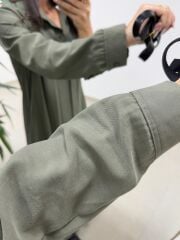 Dr 8545 Haki Etek Volanlı Gömlek Elbise