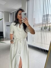 Cr 1005 Taş Kısa Kol Gömlek Elbise