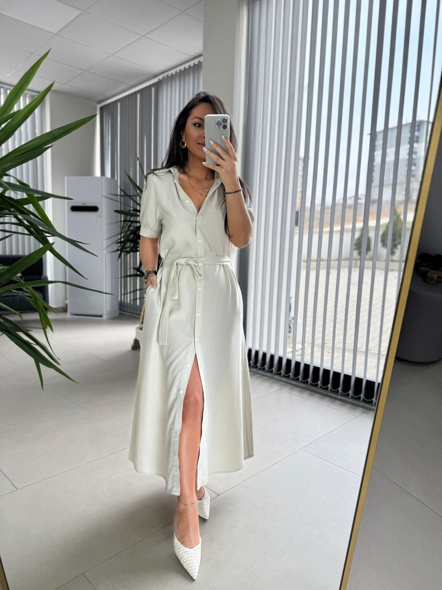 Cr 1005 Taş Kısa Kol Gömlek Elbise