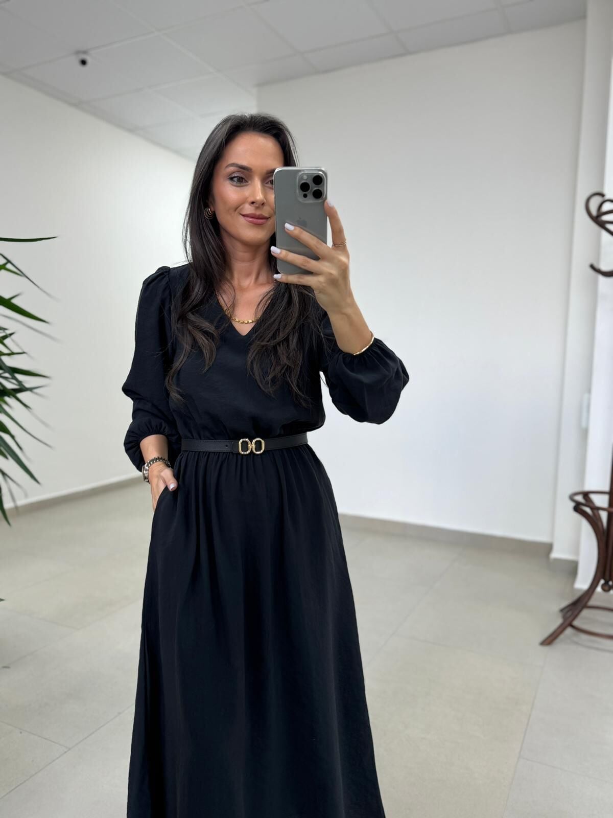 Ms 246 Bel Lastikli Tensel Siyah Elbise