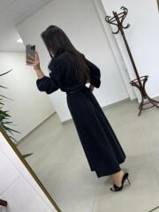 Ms 246 Bel Lastikli Tensel Siyah Elbise