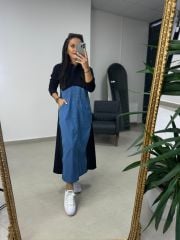 Dr 8132 Siyah Jean Detaylı Gömlek Elbise