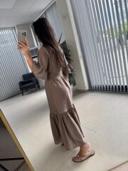 Dr 8406 Tasarım Kol Fırfırlı Vizon Tensel Elbise