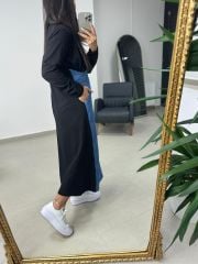Dr 8132 Siyah Jean Detaylı Gömlek Elbise
